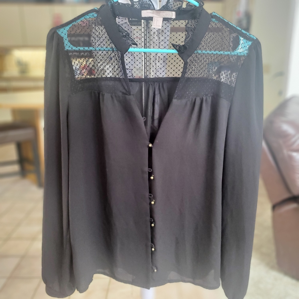 Forever 21 Black Sheer Lace Blouse